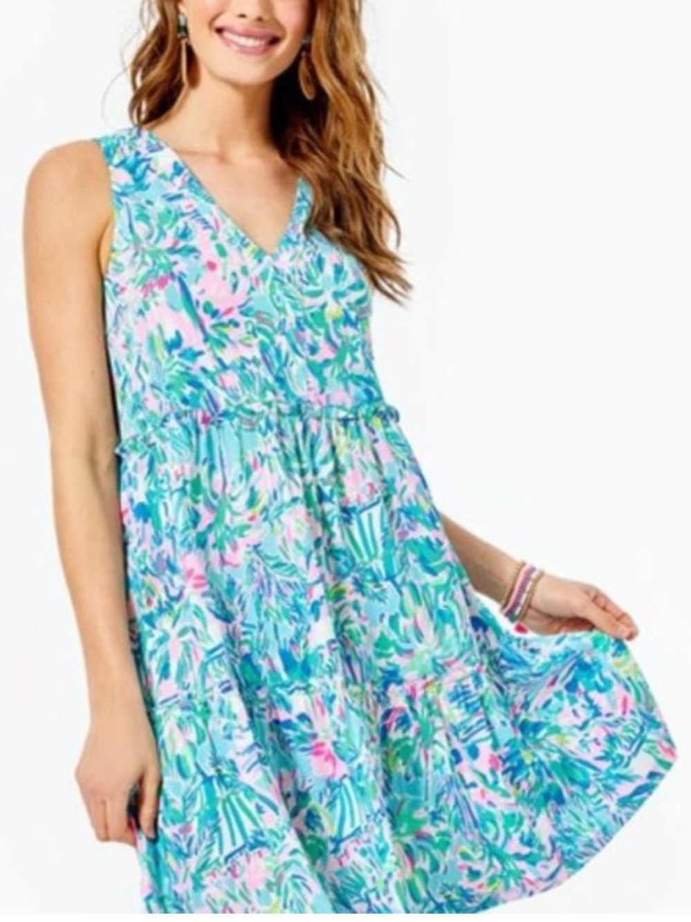 Lilly Pulitzer Aqua, Teal, Pink Printed Sleeveless Sundress
